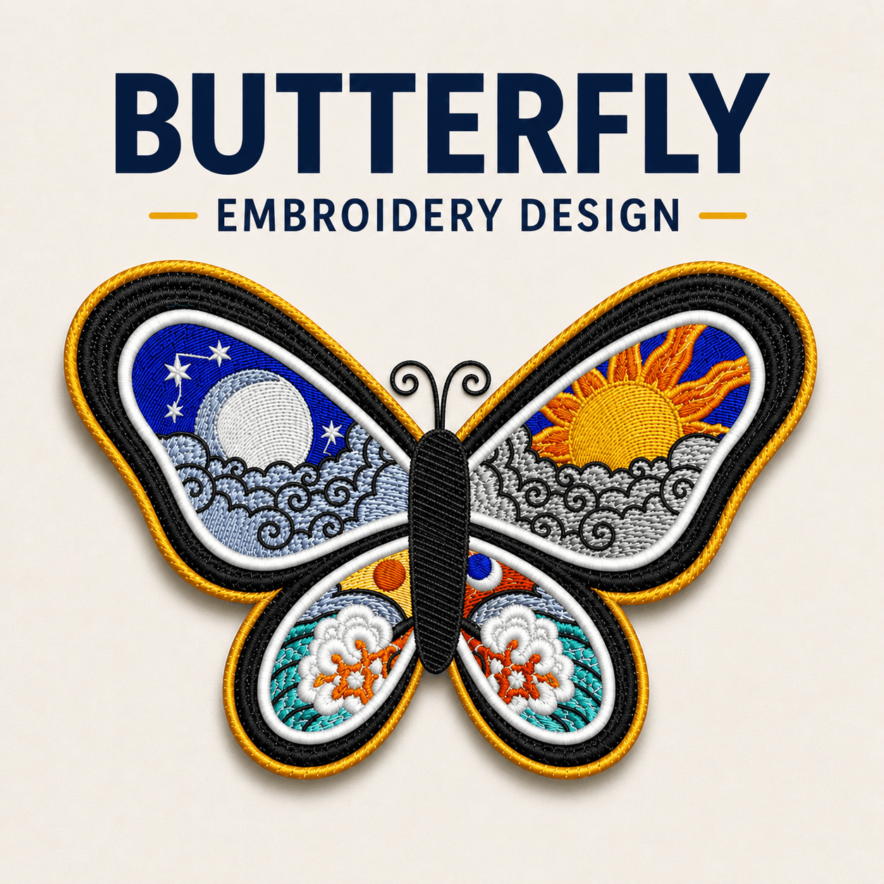 Celestial Butterfly Embroidery Design | Sun Moon Boho Machine File