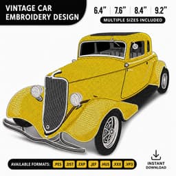 Vintage Car Embroidery Design | Classic Car Machine Embroidery File | Instant Download thumbnail 1