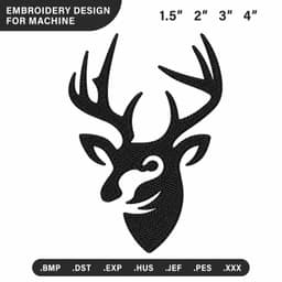 Majestic Deer Head Embroidery Design | Buck Antler Machine Embroidery File | Hunting Wildlife Pattern thumbnail 1
