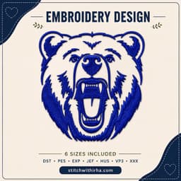 Bear Head Embroidery Design, Embroidery Pattern, Animal Embroidery | 6 sizes thumbnail 1