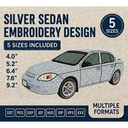 Silver Sedan Car Embroidery Design | Realistic Car Machine Embroidery Pattern | Instant Download thumbnail 1
