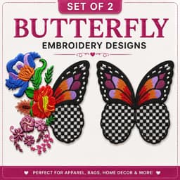 Butterfly Embroidery Design Set of 2, Floral Butterfly Machine Embroidery Pattern thumbnail 1