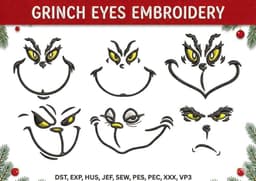 Grinch Face Embroidery Design Bundle | Christmas Machine Embroidery Files (Digital Download) thumbnail 1