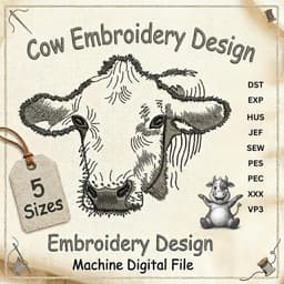 Cow Face Embroidery Design, Farm Animal Applique, 5 Sizes (Digital Download) thumbnail 1